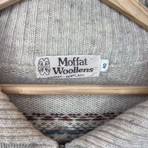 Moffat Woollens Vintage Zip-Up Wool Cardigan Sweater Size 40/US L Fair‎ Isle - Picture 3 of 6